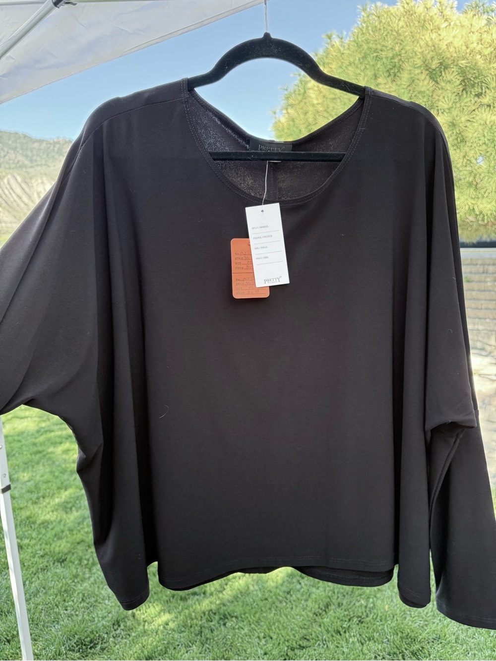 Relaxed Long-Sleeve Crew Travel Non-Wrinkle Oversized Top - Black XL